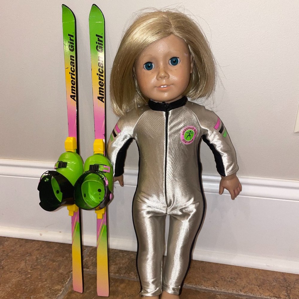 American Girl Doll Ski Suit plus skis and ski boots